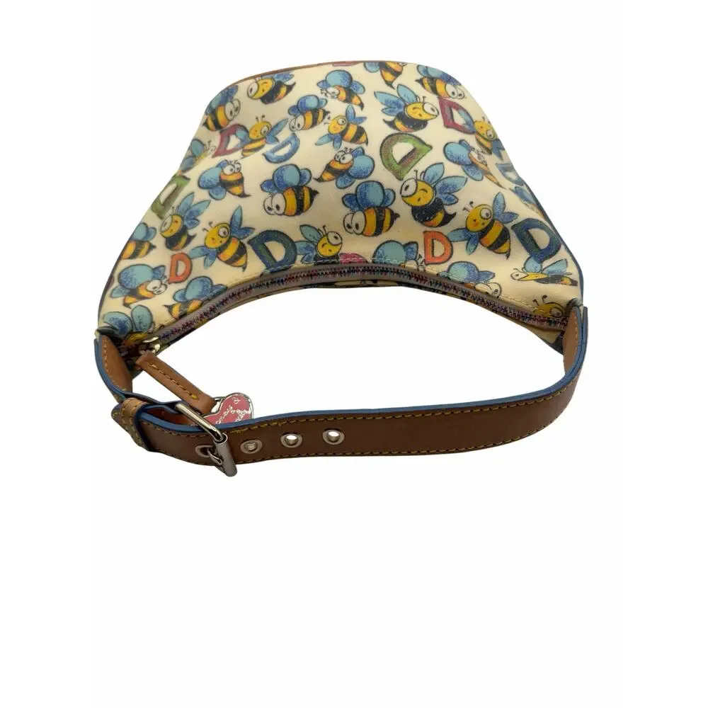 Dooney & Bourke Bumble Bee Print Small Hobo Shoulder Bag Rainbow Zip Rare Y2K